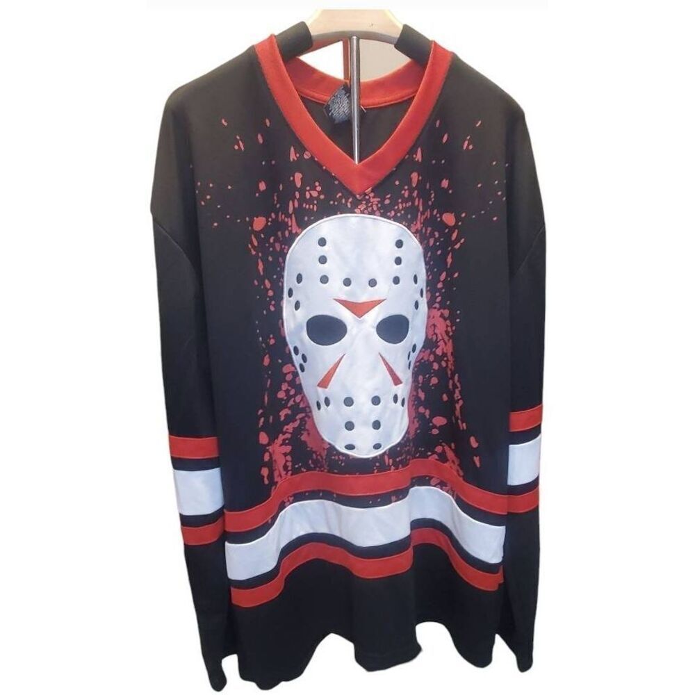 Friday The 13th Jason Voorhees Embroidered Hockey Jersey Front and Back Graphic